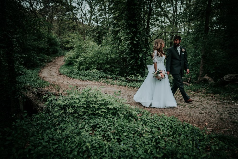 newlywed couple outdoors at the elms hotel and spa
