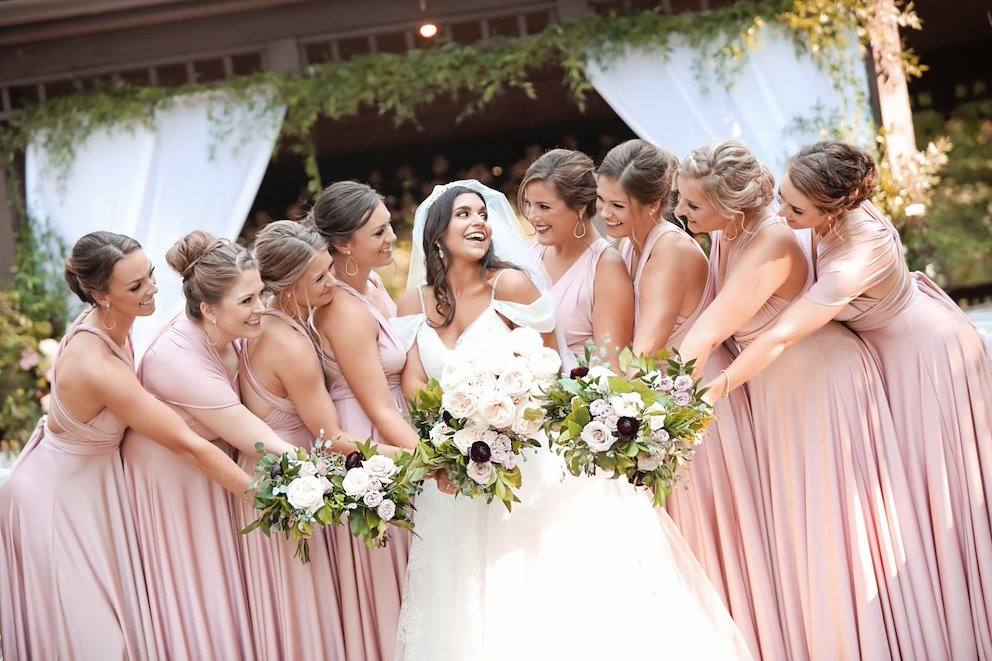 bridal party outdoors at the elms hotel and spa