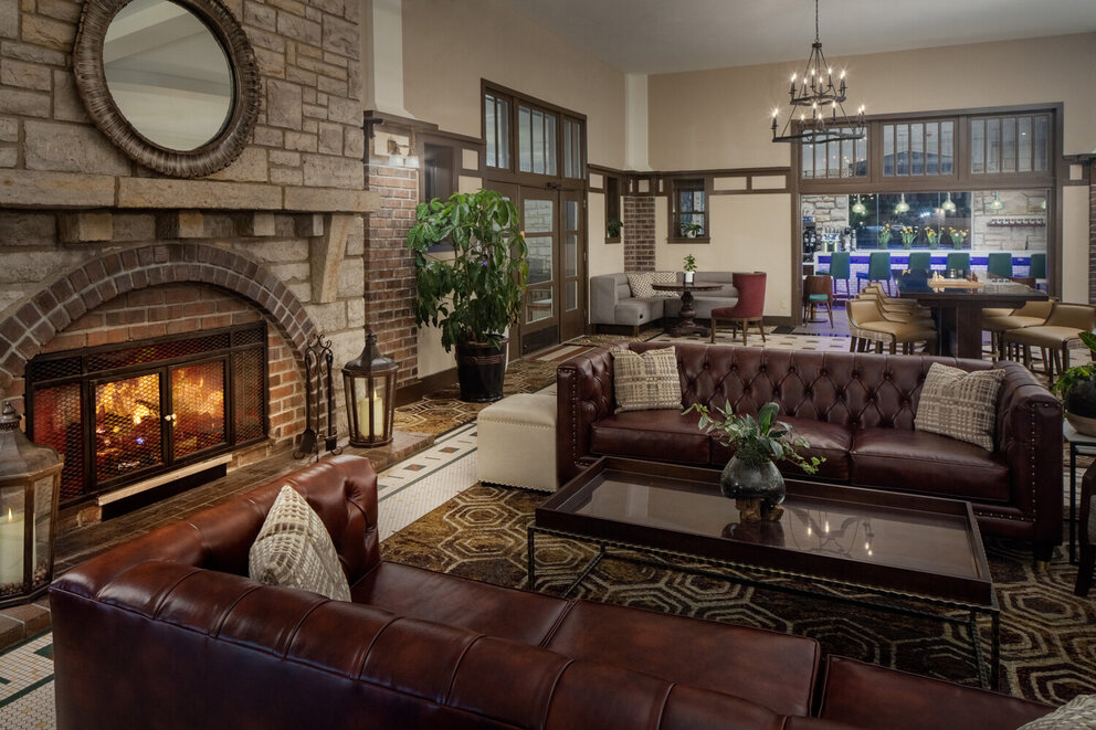 Lobby Fireplace at The Elms Hotel and Spa