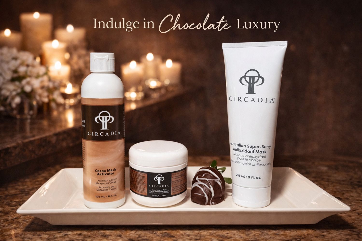 a tray of beauty products