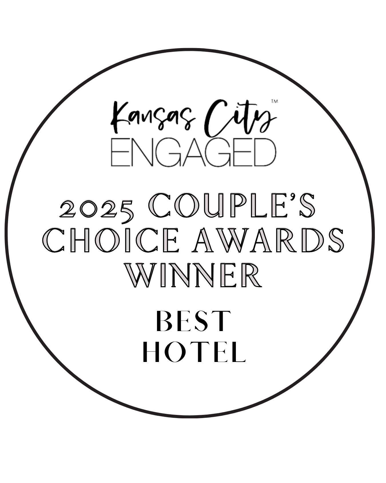 a black circle with white text