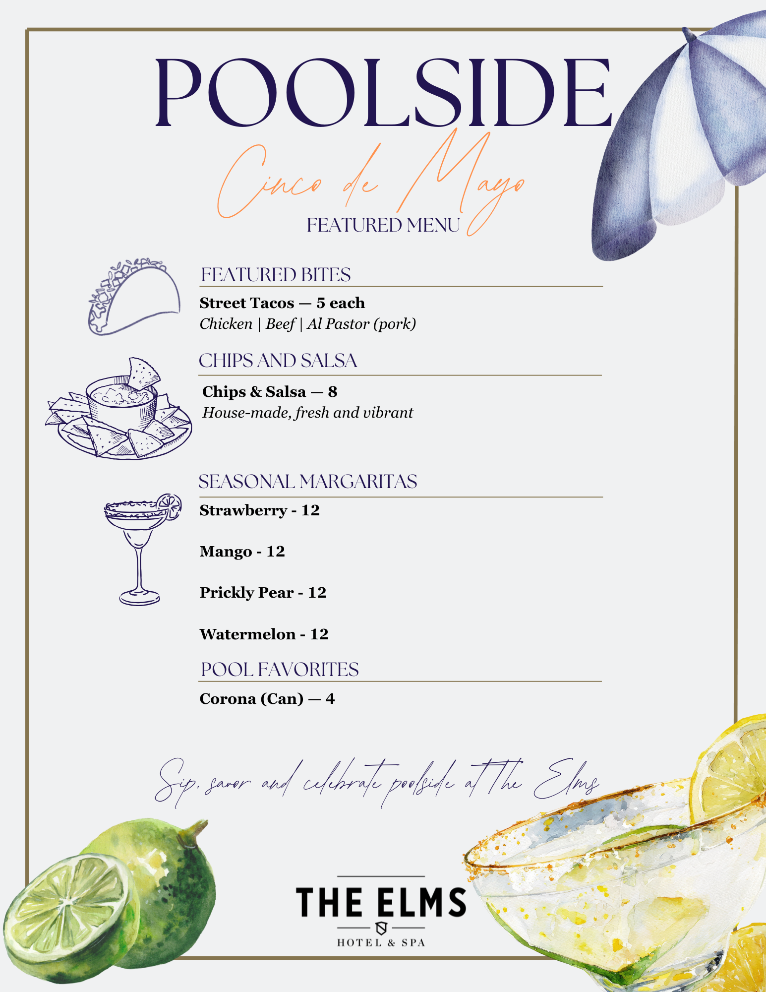 a menu with a drawing of food and drinks