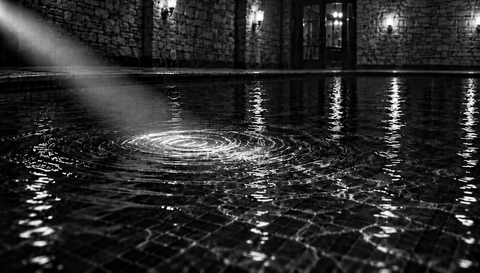 Vintage photograph of indoor pool. 